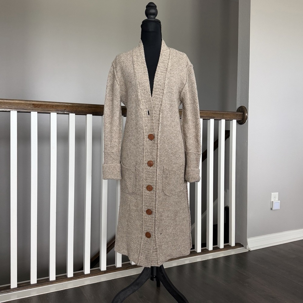 Twelfth Street by Cynthia Vincent Lambswool Alpaca Long Cardigan Beige Medium